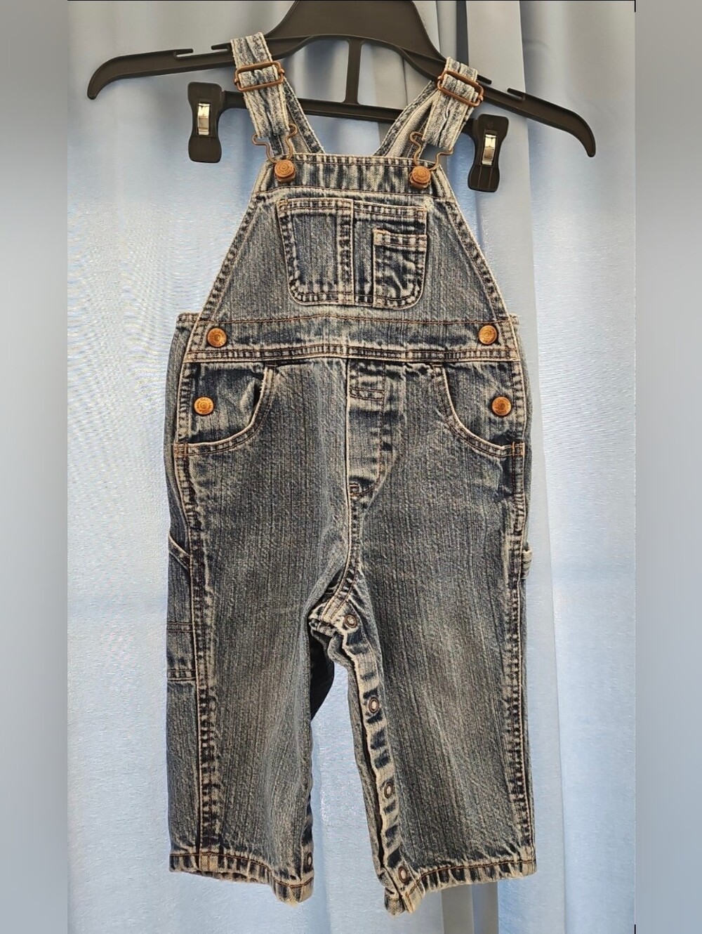 Vintage Classic Baby Gap Blue Denim Overalls Snap Crotch Large 12-18 Months